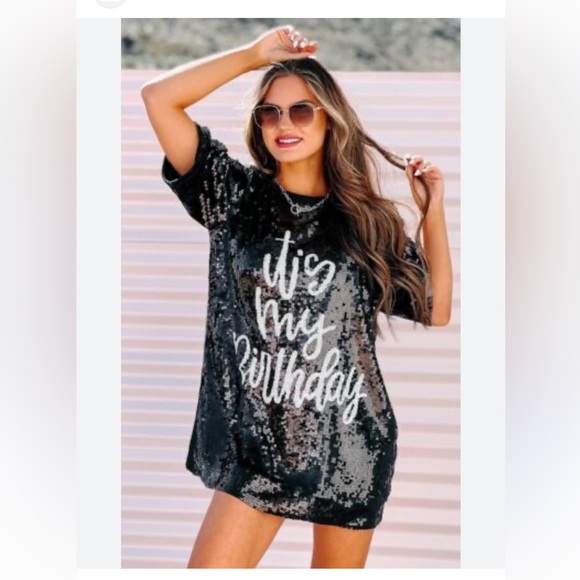 Fashion Nova Embellished It’s My Birthday Sequin Shirt Dres - Picture 2 of 16